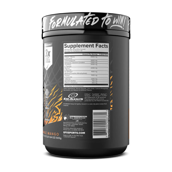 K-OTIC Pre-Workout Supplement Facts - Orange Mango